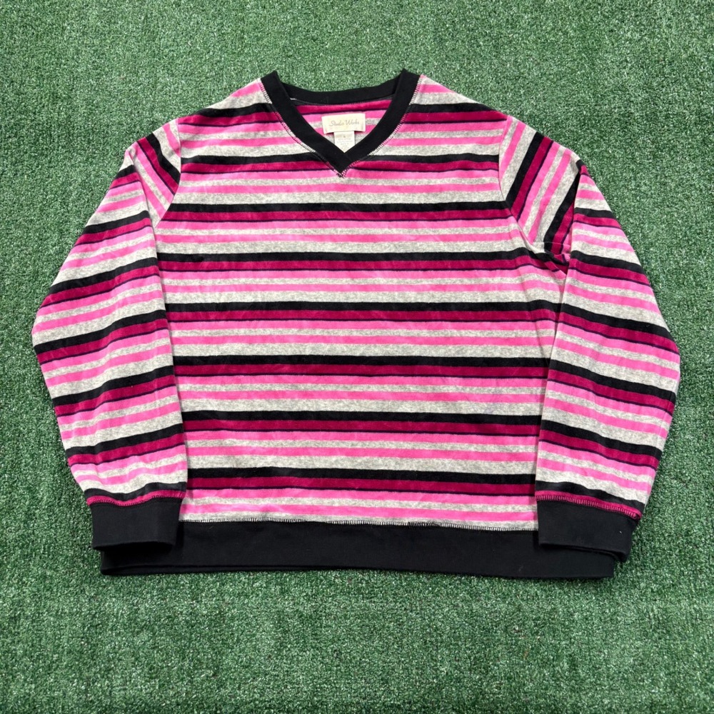 Y2K Studio Works Striped Velour V-Neck Sweatshirt